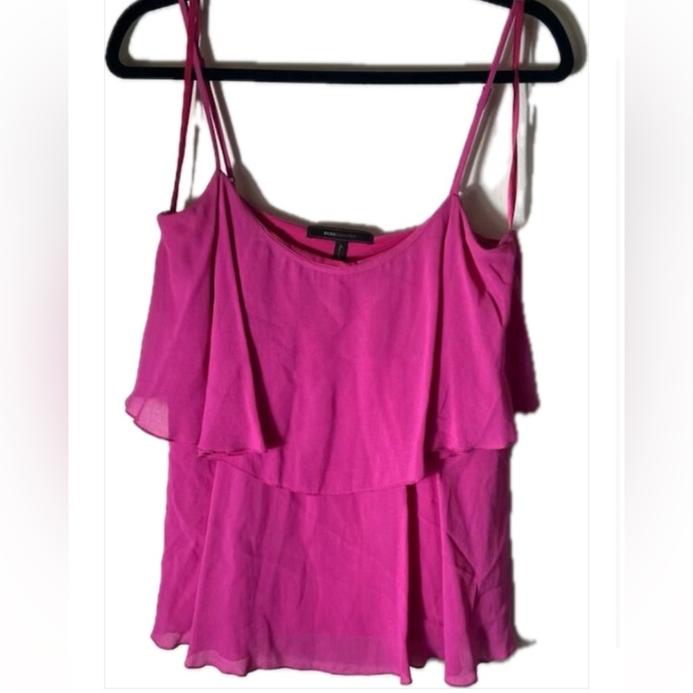 Y2K Sheer Summer Elle Woods Hot Pink Swiftie Flowy Tiered Camisole Tank Top BCBG